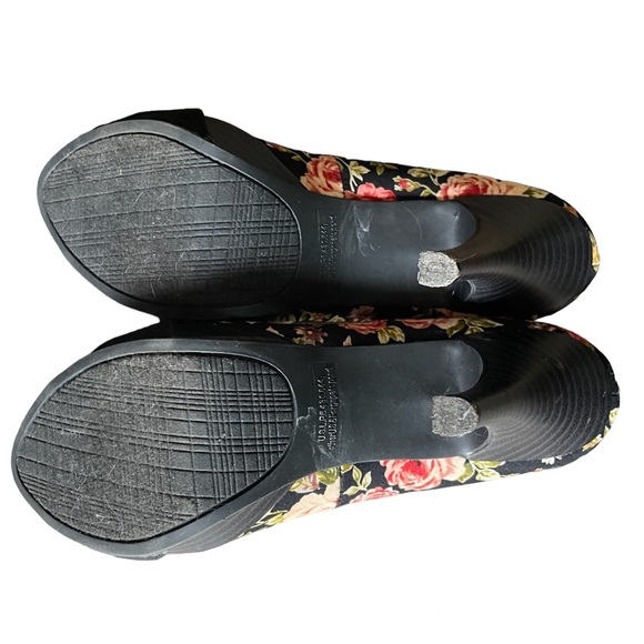 Rampage Womens 7 Black Pink Floral Print Stiletto High Heels Peep Toe Bow Shoe - Picture 13 of 13